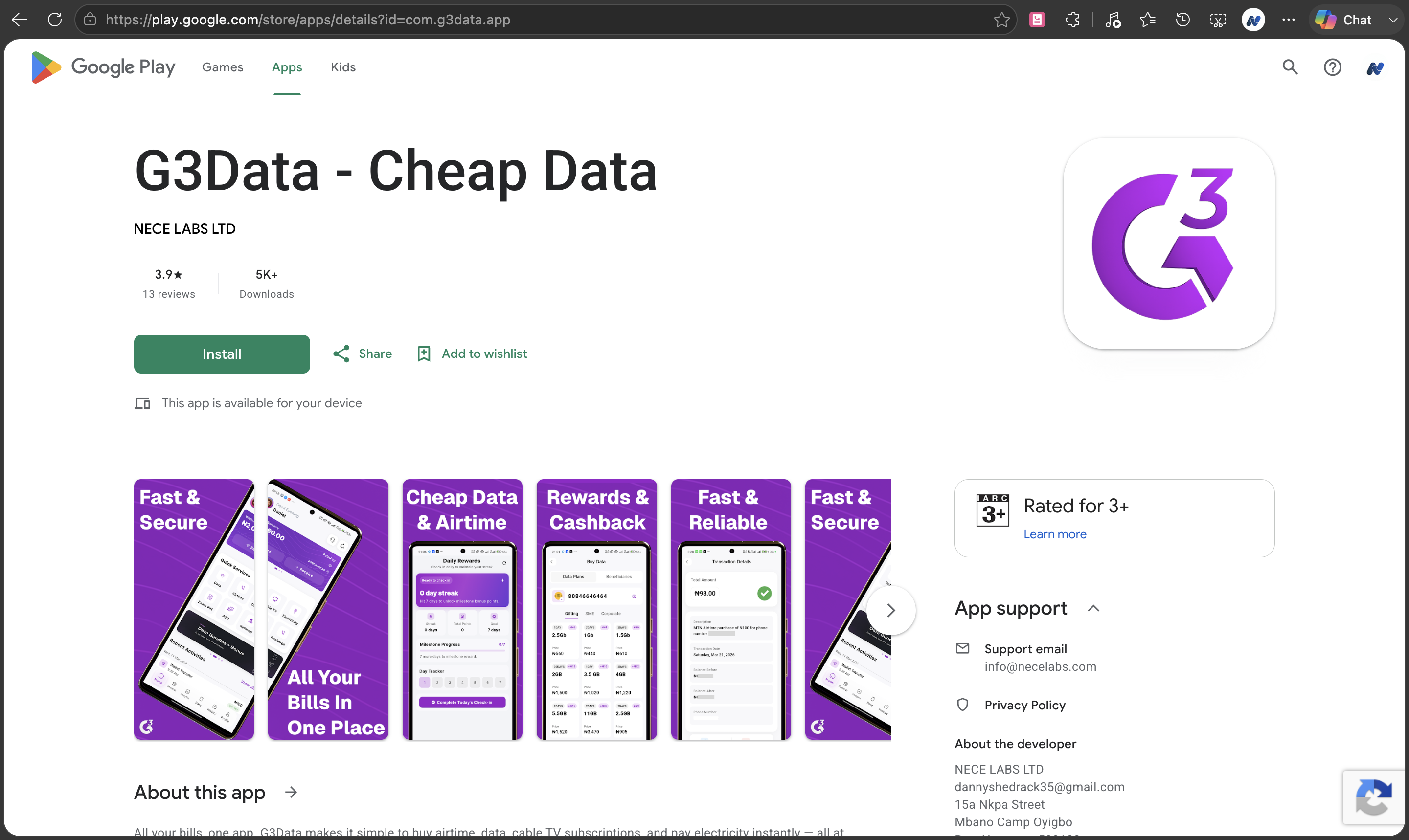 G3Data Play Store Preview